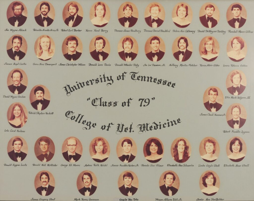 Composite of the headshots of 39 men and women who were the first graduates from the UT College of Veterinary Medicine