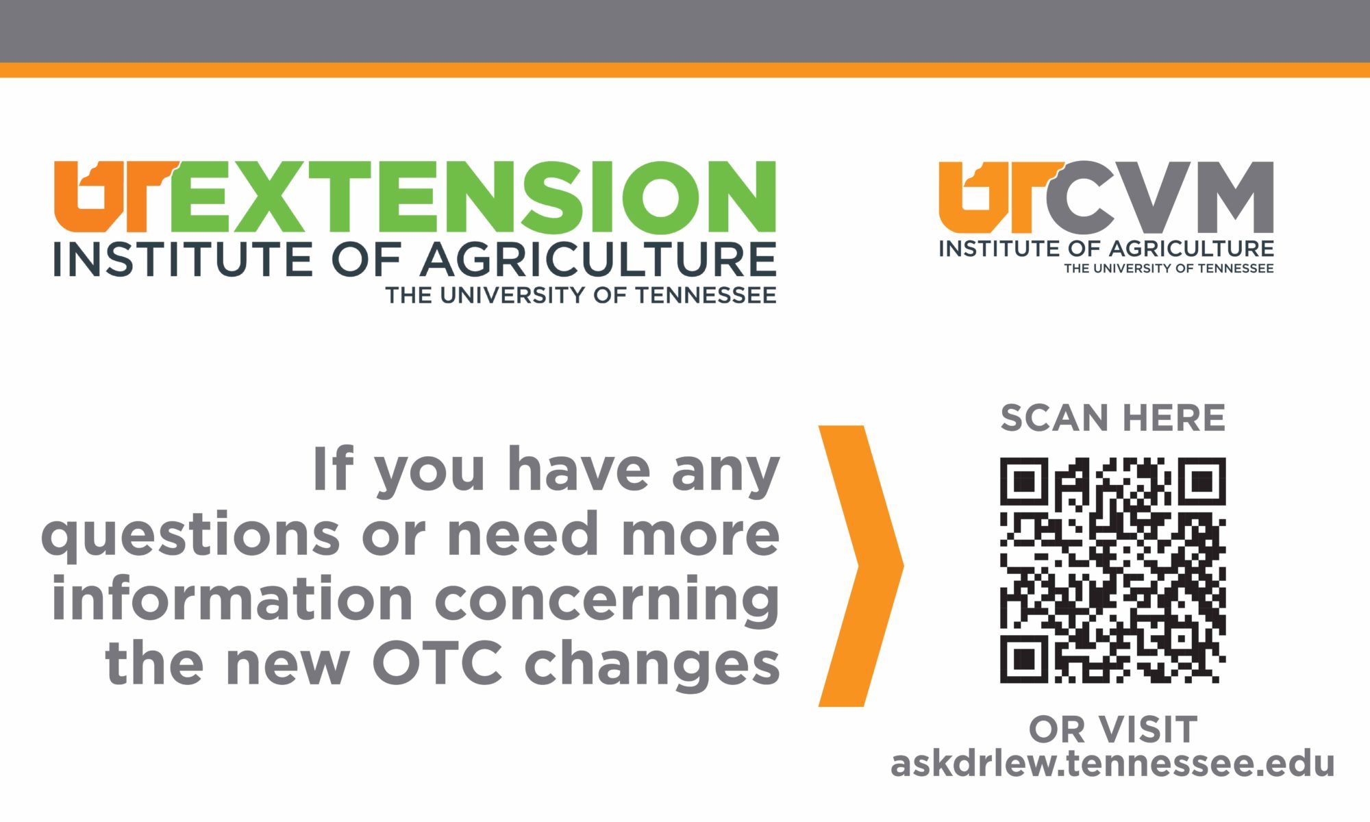Slide showing logos of UT Extension and UT College of Veterinary Medicine and a QR code that goes to askdrlew.tennessee.edu