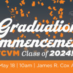 Gray, orange, and white banner that says Graduation and Commencement for the Class of 2024