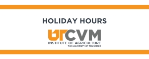 Graphic that says holiday hours and includes the UTCVM orange and gray logo