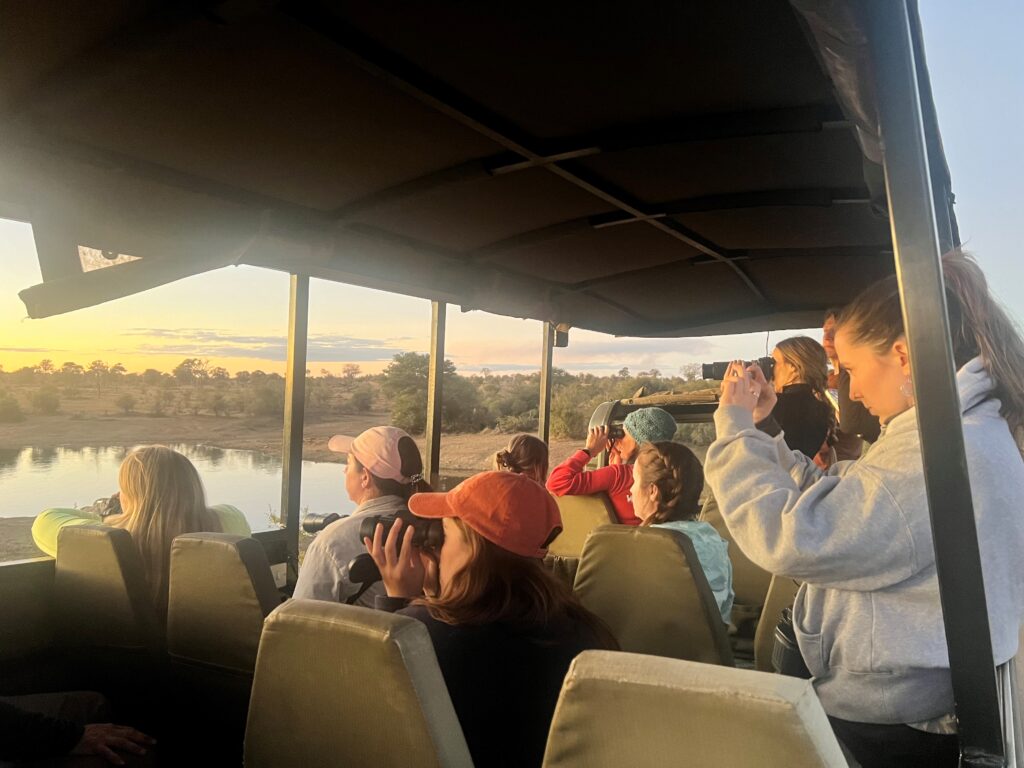 Student group traveling on a bus to see the Kruger Safari