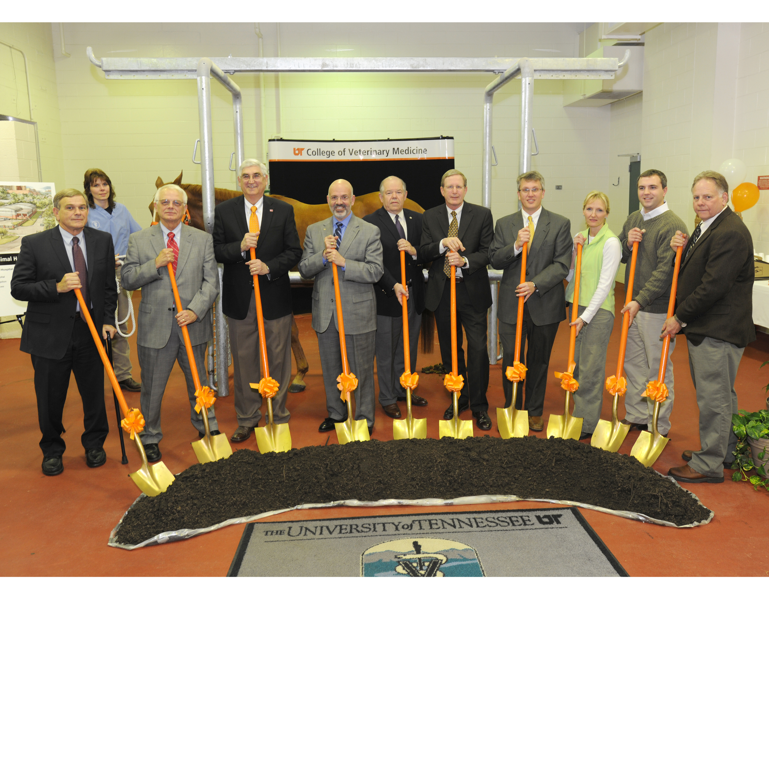 A group of UTCVM faculty, staff, and supporters with shovels during the groundbreaking of the EPRC in 2011 