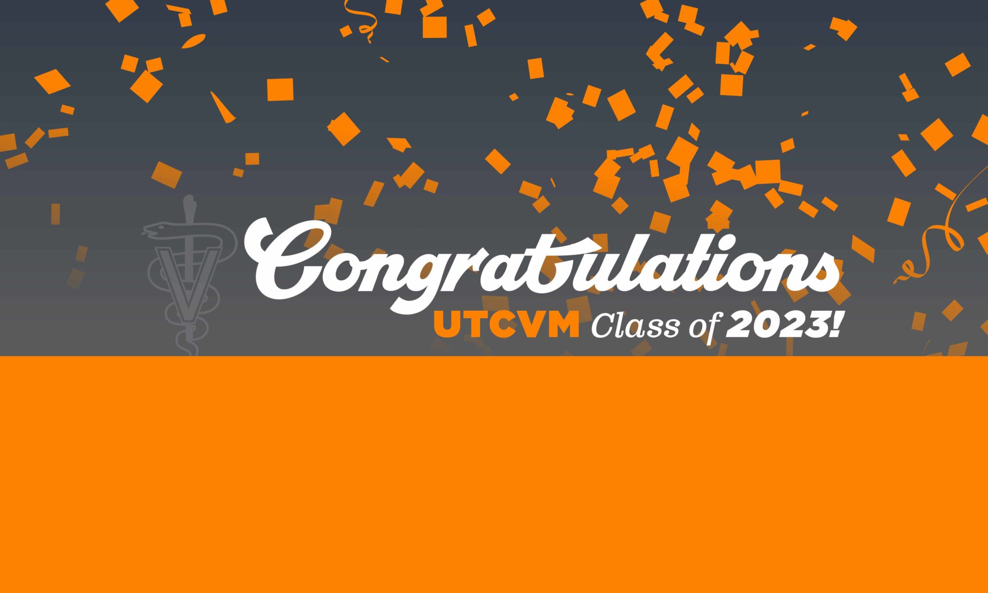 Orange and grey image that says congratulating class of 2023